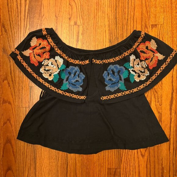 FREE PEOPLE Black Embroidered Off-Shoulder Top – Size S - Picture 4 of 5